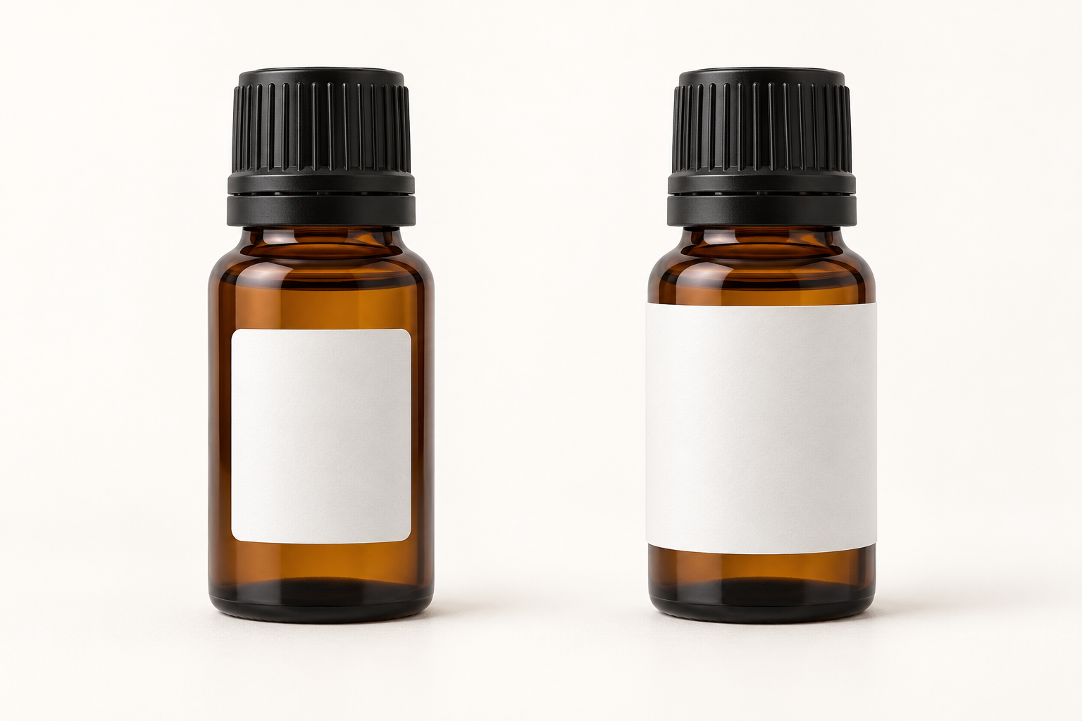 Front label and partial-wrap label options for essential oil bottles