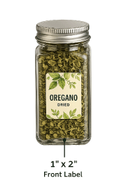 Oregano spice jar with 1 x 2 inch front label
