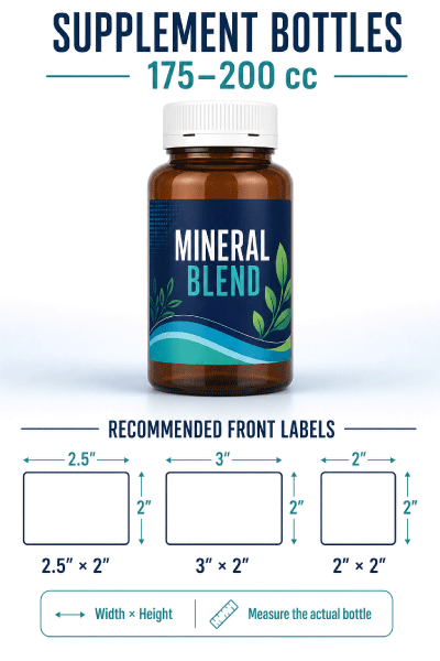 175 to 200 cc supplement bottle label size