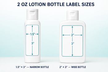 Recommended label sizes for a 2 oz lotion bottle