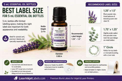5 mL essential oil bottle with recommended label size