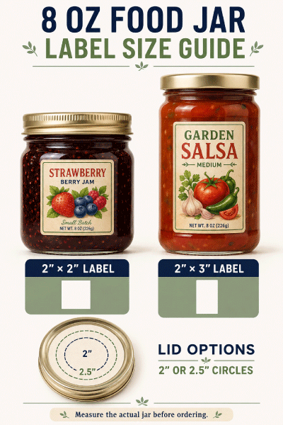 Eight ounce food jar with full color printed label size examples