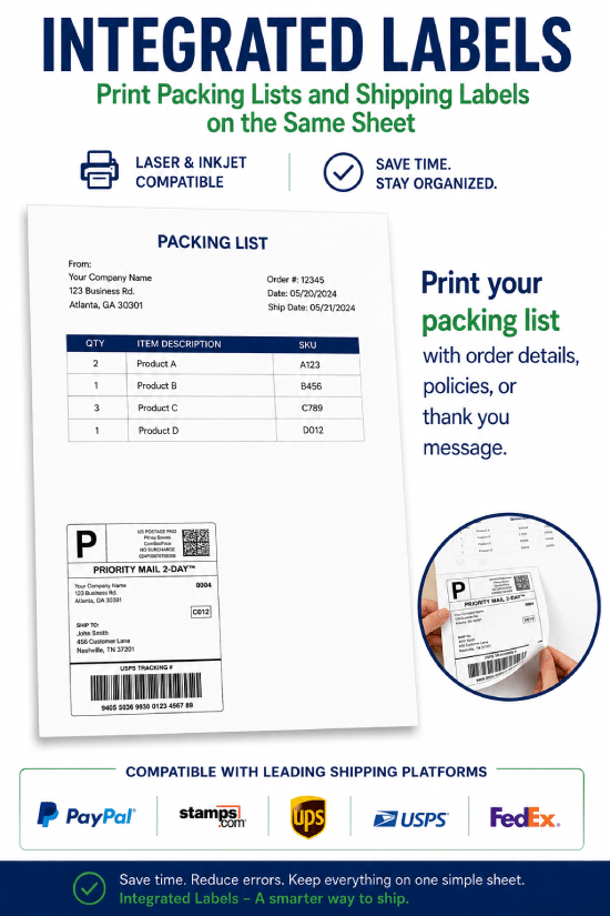 Integrated label and sheet forms