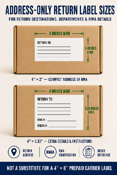 4 x 2 and 4 x 3.33 inch address-only and RMA return labels