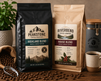 Large bulk coffee bags with printed product labels