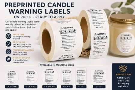 stock printed warning labels for candles