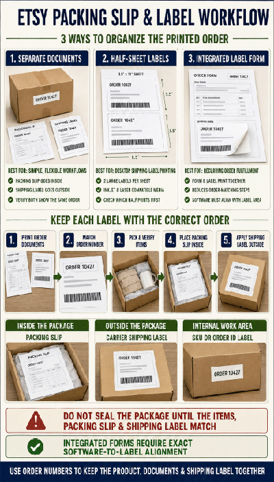 Etsy packing slip and integrated shipping-label order fulfillment workflow