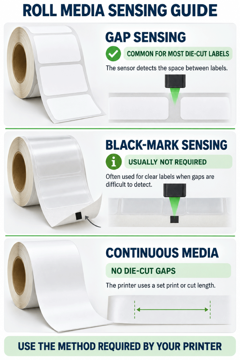 Gap, black-mark and continuous media options for Primera LX label printers