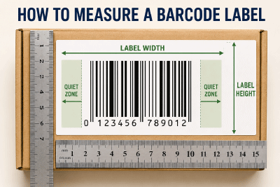 How to measure and plan an adhesive label around a barcode symbol and quiet zones
