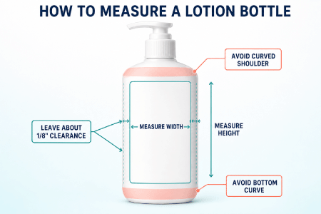 How to measure the usable label panel on a lotion bottle