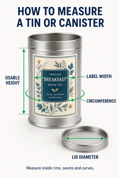 How to measure a tin or canister body and lid for labels