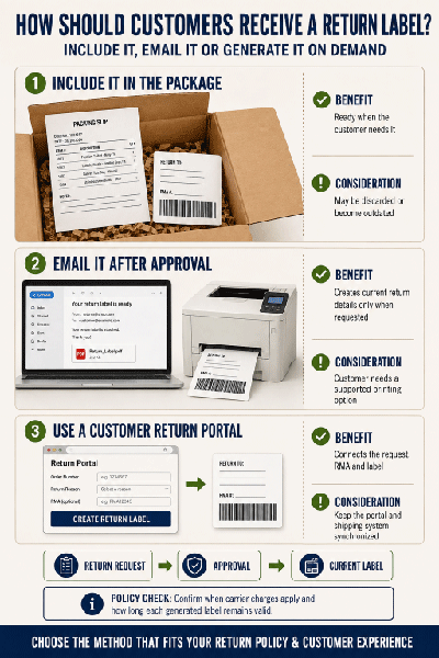 Included return label compared with email and return-portal delivery