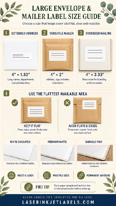 Mailing label sizes for large envelopes and padded mailers