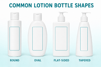 Comparison of round, oval, rectangular and tapered lotion bottle label panels