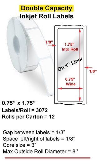 0.75" x 1.75" INKJET DOUBLE CAPACITY ROLL LABELS Full Size Image #1