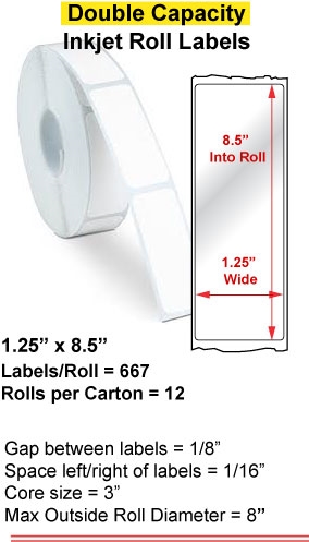 1.25" x 8.5" INKJET DOUBLE CAPACITY ROLL LABELS Full Size Image #1
