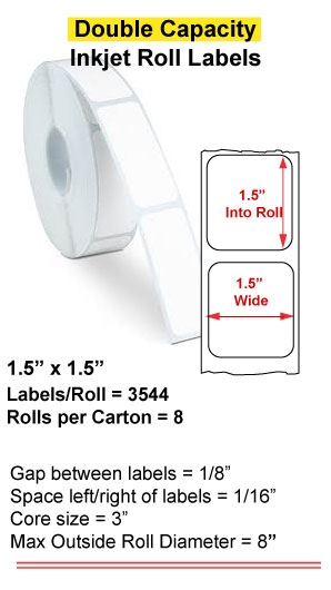 1.5" x 1.5" INKJET DOUBLE CAPACITY ROLL LABELS Full Size Image #1