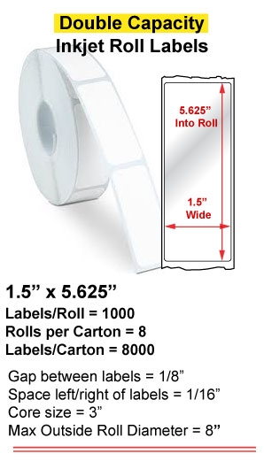 1.5" x 5.625" INKJET DOUBLE CAPACITY ROLL LABELS Full Size Image #1