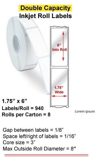 1.75" x 6" INKJET DOUBLE CAPACITY ROLL LABELS Full Size Image #1