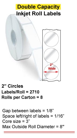 2" CIRCLE INKJET DOUBLE CAPACITY ROLL LABELS Full Size Image #1