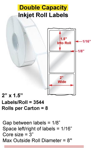 2" x 1.5" INKJET DOUBLE CAPACITY ROLL LABELS Full Size Image #1