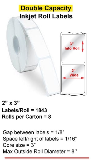2" x 3" INKJET DOUBLE CAPACITY ROLL LABELS Full Size Image #1