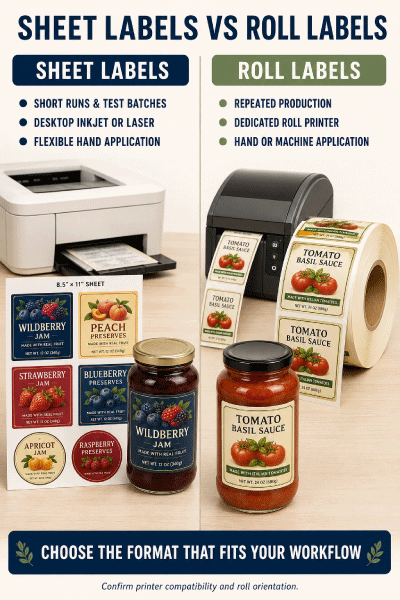 Sheet labels versus roll labels for food jars