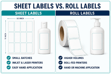 Sheet labels versus roll labels for lotion bottles
