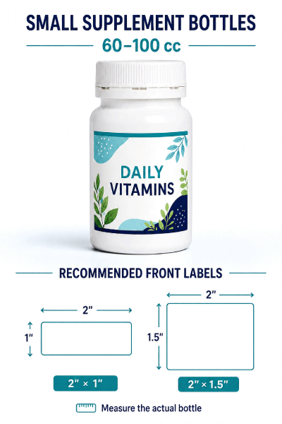 Small 60 to 100 cc supplement bottle label size