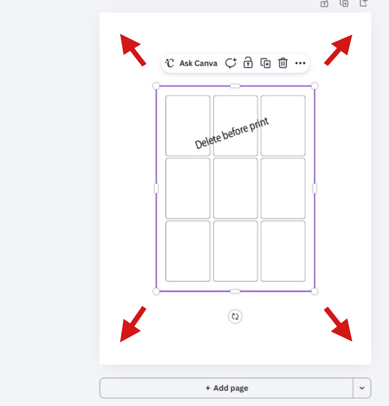 Stretch the label template edge-to-edge on an 8.5 by 11 Canva page