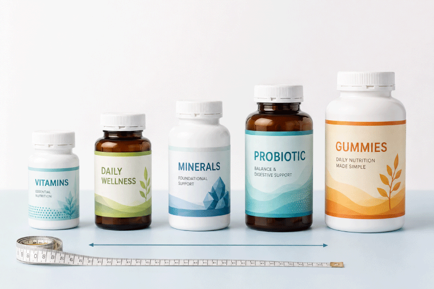 Supplement bottle label size guide