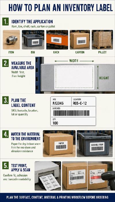 Warehouse location label layout with barcode and human-readable aisle location