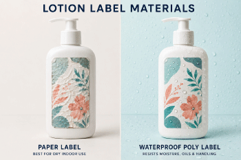 Waterproof poly versus paper labels for lotion bottles